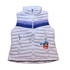 Columbia Women’s XL Omni-Heat Thermal Vest White Out Lilac Blue Zippered Pockets